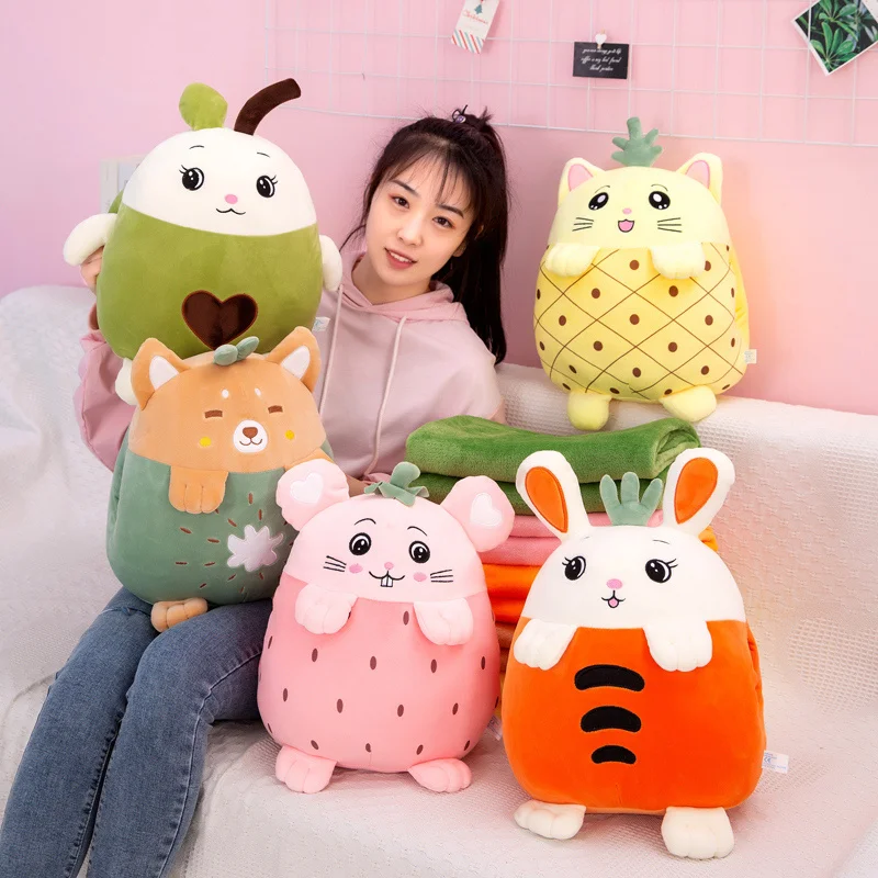 Плюшевая подушка с одеялом в виде фруктов кролика мыши кошки 40 см 1 шт. | Игрушки и