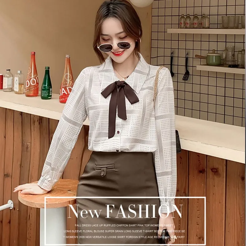 

Ladies Elegant Chiffon Shirts New Arrival 2021 Spring Korean Style Turn-down Collar Polka Dot Women Long Sleeve Casual Tops W133