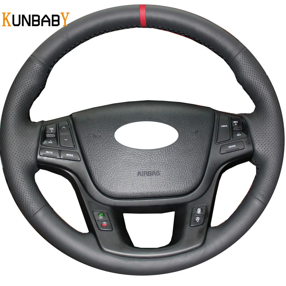 KUNBABY чехол рулевого колеса автомобиля из натуральной кожи красный цвет маркер на