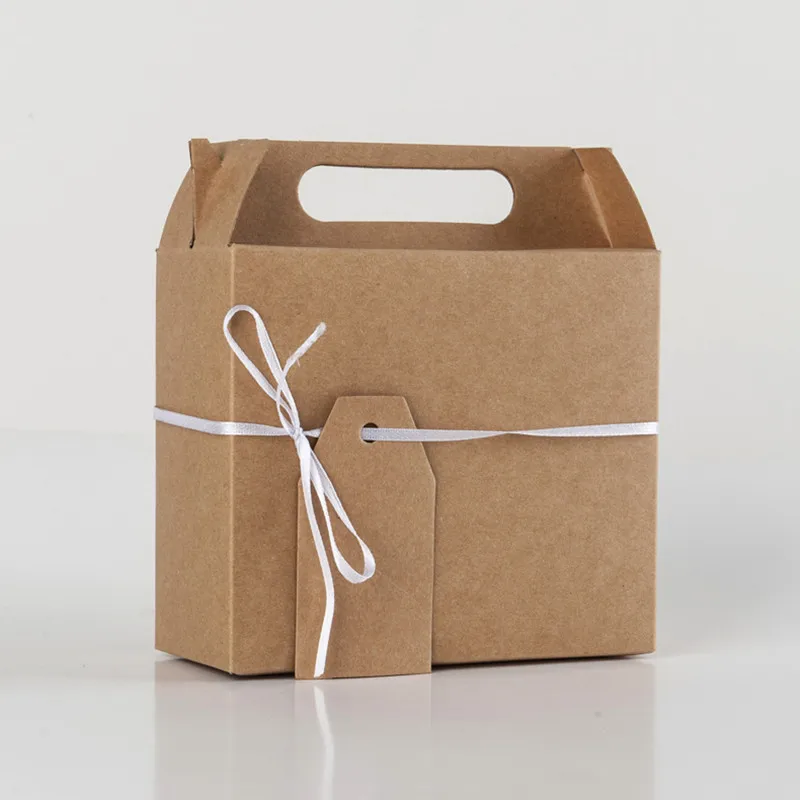 

10pcs Large Size Kraft Present Box for Candy Dragee Packaging Paper Box Bag Kraft Paper Gift Bag with Handles Wrapping Paper Box