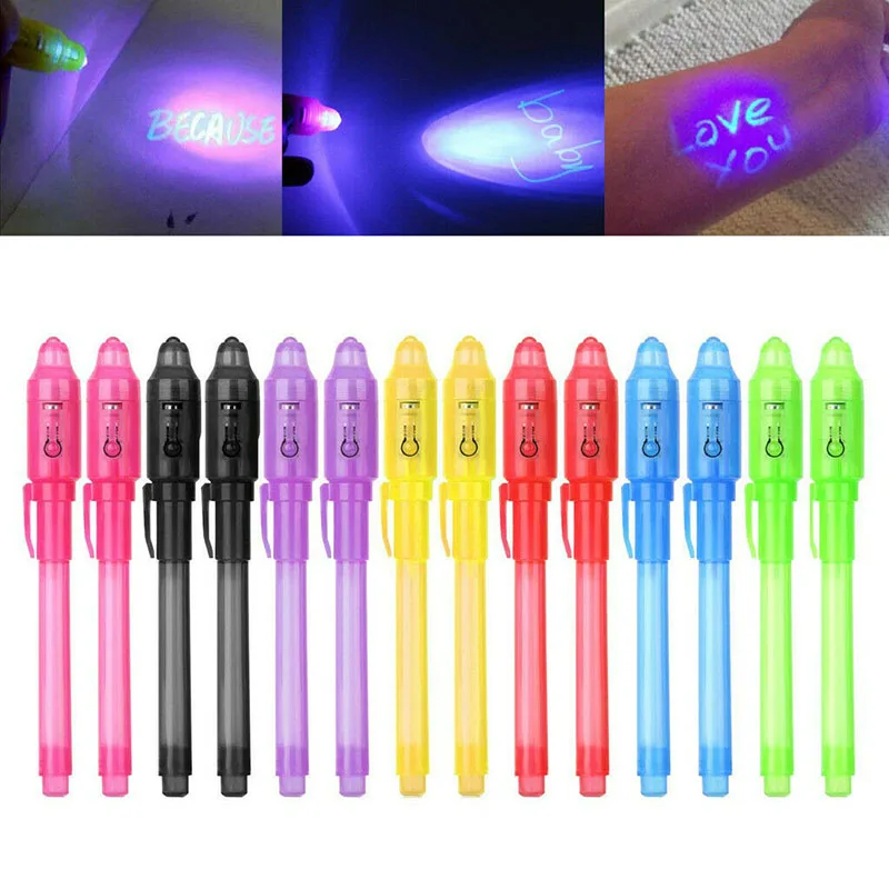 

New 8/14pcs UV Light Pen Invisible Magic Pencil Secret Fluorescent Pen For Writing Pad Kids Toys Child Drawing Painting Board