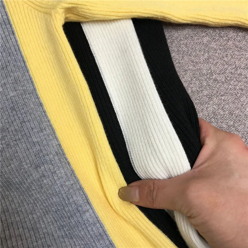 

2021 Spring Autumn New Trendy Zipper Wool Knit Cardigan Coat Women's Fashion Colorblock Trendy Top V-Neck Long Sleeve Knitwear
