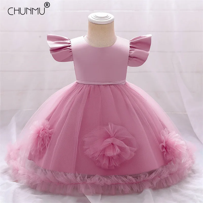 

Baby Girls Princess Dress For Baby Girls Baptism Dress Fly Sleeve Bow Infant 1st Birthday Baby Party Dress Kids Newborn Clothes