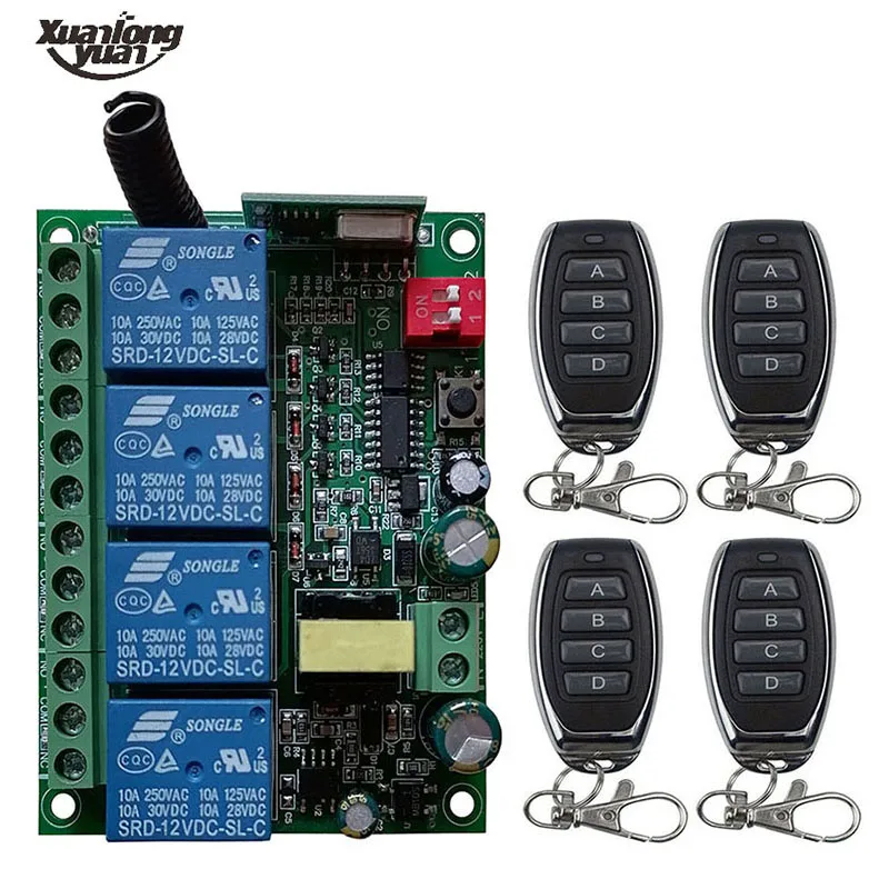 

AC110V 220V 230V 4CH 4 CH 4 Channel 10A Relay RF Wireless Remote Control Switch System 315 MHz 433 MHz Transmitter And Receiver