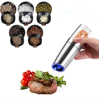 stainless steel electric salt and pepper grinder set battery power adjustable thickness mill with led kitchen grinding tools