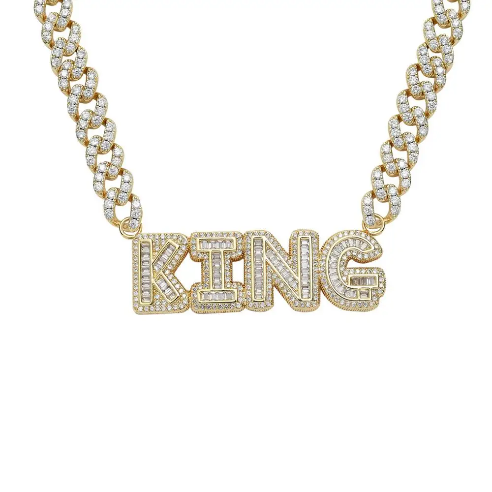 

Custom Name Iced Out Zirconia Letters Pendant Necklace With 9MM Cuba Chain Bling Cubic zirconia Pendant Hip Hop Fashion Jewelry