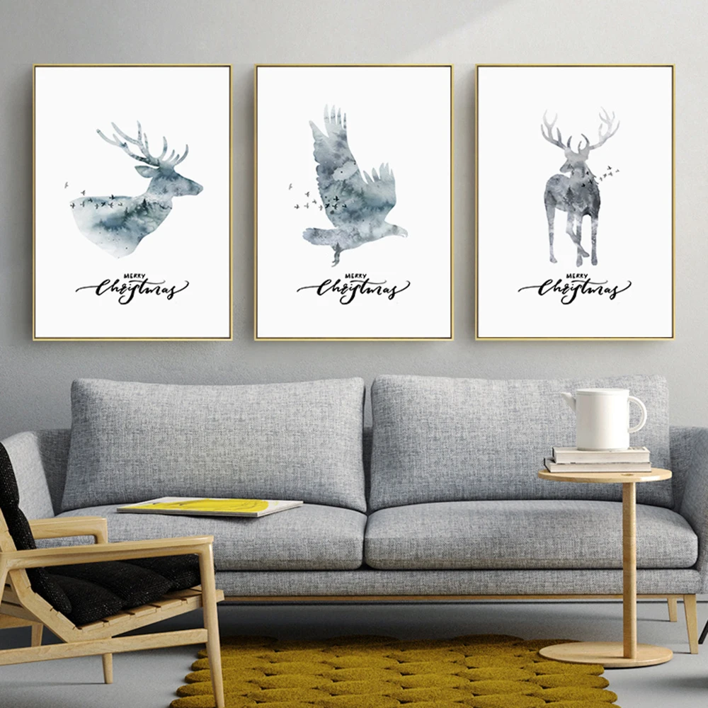 Скандинавский Лось Орел роспись фото холст Картина Настенная картина декор для