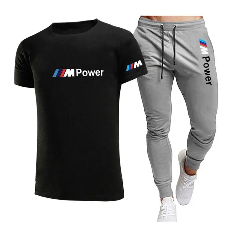

2021 Summer Fashion Leisure brand Men's Set Tracksuit Sportswear Track Suits Male Sweatsuit Short Sleeves T shirt 2 piece set