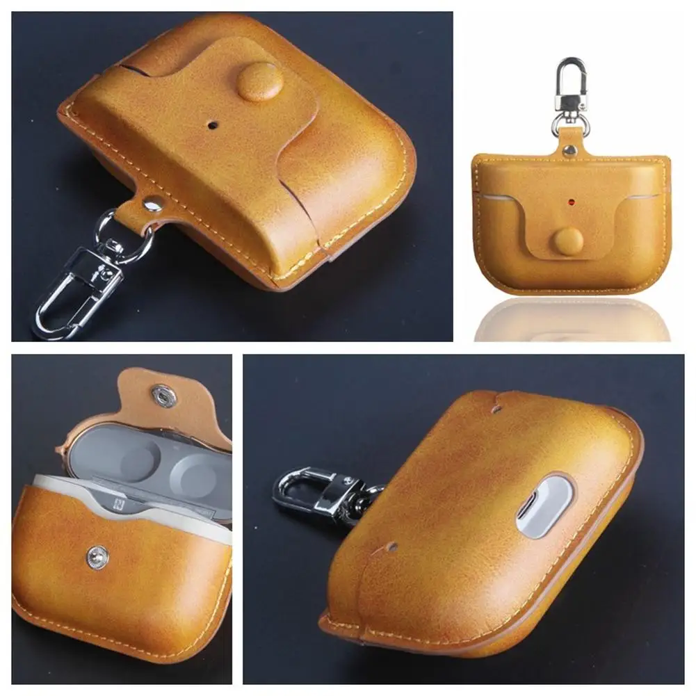 

2020 Leather Protective Case Anti-Lost Protection Cover with Keychain Shockproof Protector for WF-1000XM3 Bluetooth Headset