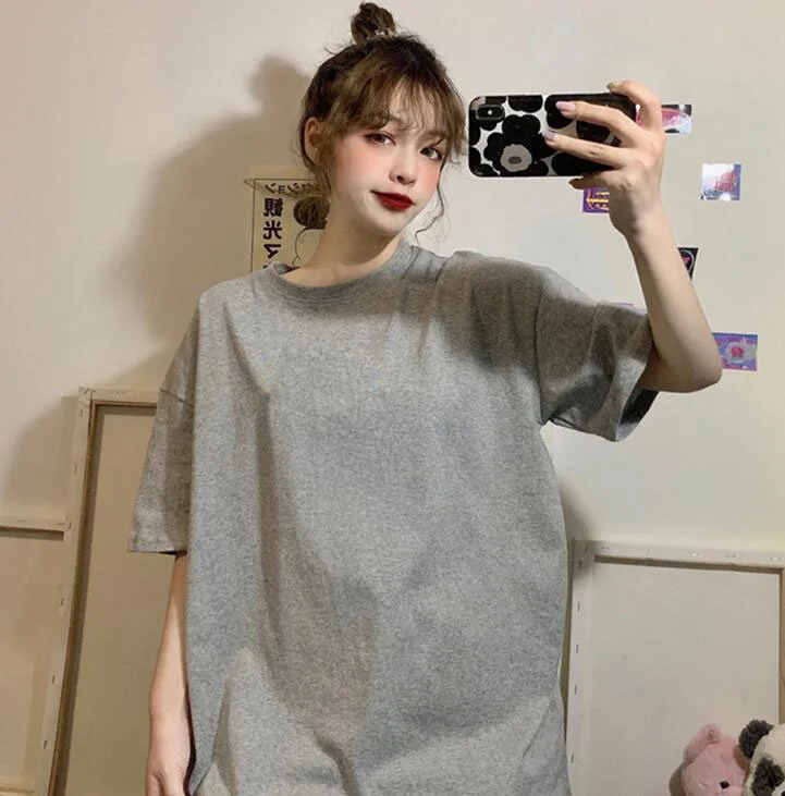 

New Women's Summer Solid Colour Round Collar top short sellve Loose Casual T-shirt