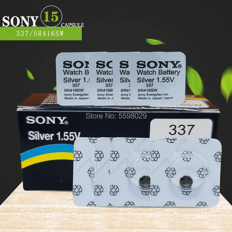 

15 шт. для Sony оригинальные однозернистые упаковочные батарейки для часов 337 SR416SW оксид серебра 1,55 в LR416 батарейки