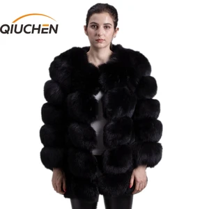 QIUCHEN PJ8078 2021 Большая распродажа; Бесплатная доставка; Женская зимняя шуба из натурального Лисьего меха с длинными рукавами с рисунком лисы пальто с мехом, зимняя обувь высокого качества