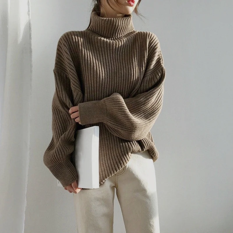 

Kili Women's Fashion Casual Solid Color Loose Turtleneck Sweater Long Sleeve Knit One Size