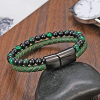 classic mens bracelet rope stainless steel magnetic natural stone leather beaded bracelet volcanic stone bracelet bracelet gift