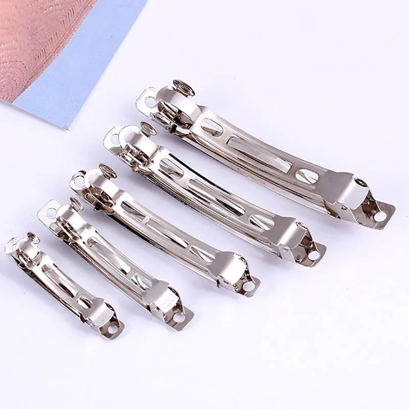 10pcs French Barrette Style Spring Hair Clips Automatic Clip Blank Rhodium Bow Hairpins Settings For DIY Jewelry Making Supplies