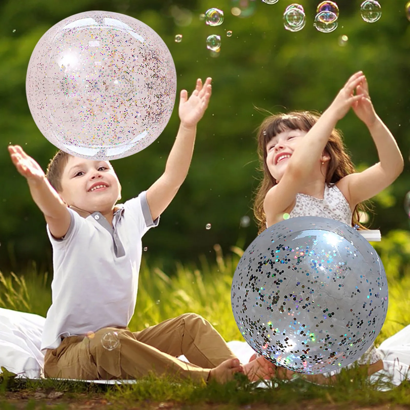 

Summer Beach Ball Pool Toys Balls Giant Confettis Glitters Inflatable Clear Beach Ball Outdoor interactive Sports Games Children