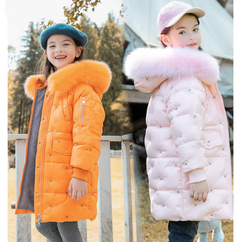 

-30 Degrees Children `s Down Jacket for Girl 2020 Winter Hooded Warm White Duck Down Coat Kids Outerwear Parka Teenage Snowsuit