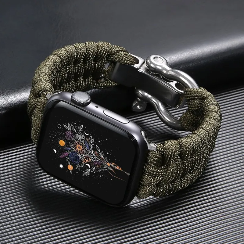 

Watchbands For Apple Watch 7 6 Band 44mm SE Strap 40mm 45mm Nylon Rope Stainless Steel Shackle Bracelet For iWatch 3 42mm 38mm