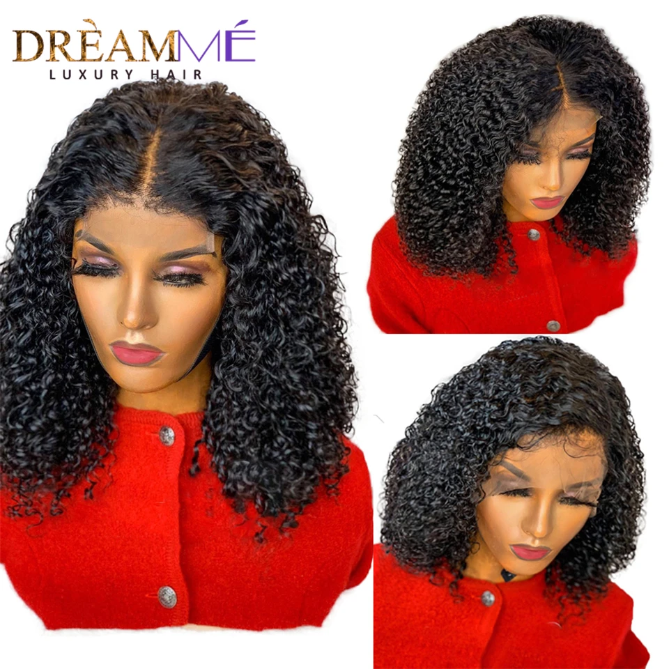 

Short Bob Curly Human Hair Wig 4X4 13X4 150%Density Lace Front Closure Wig With Baby Hair Pre Plucked Frontal Wig For Women