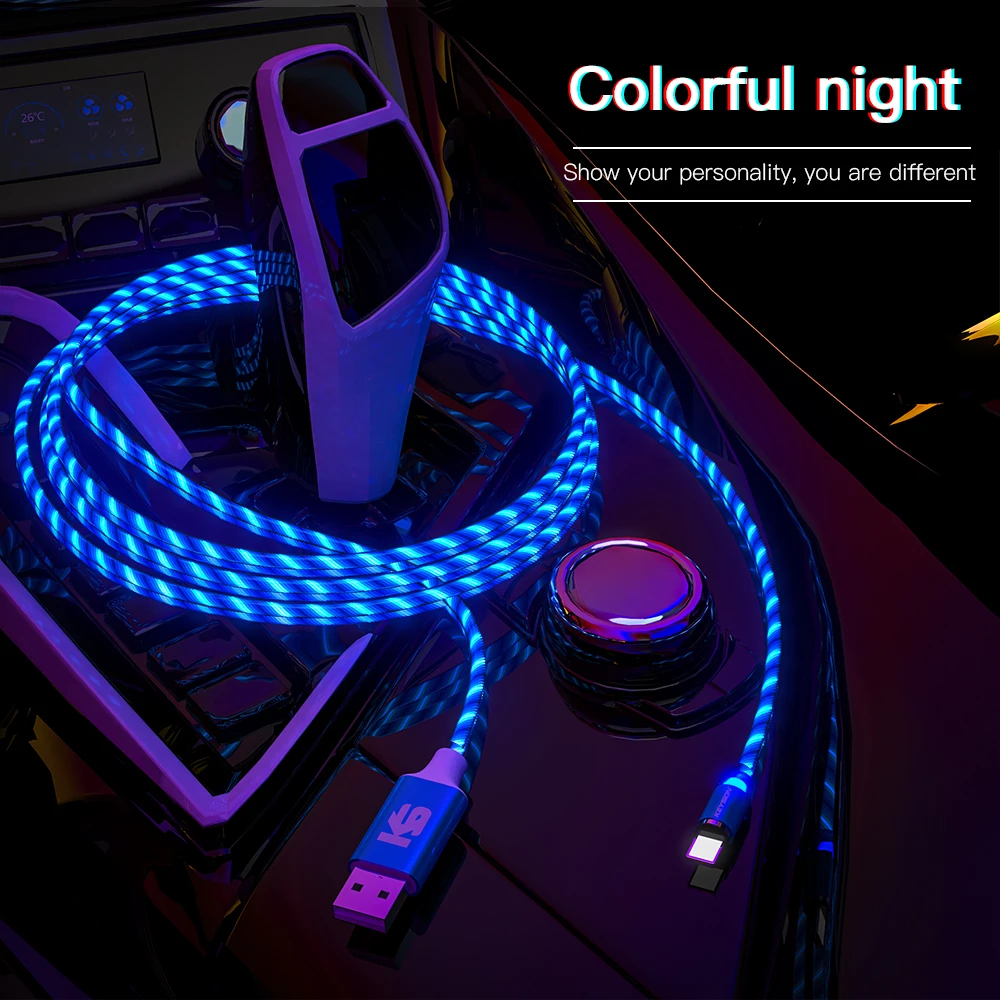 KEYSION Flowing Light LED Type C Magnetic Cable for Redmi Note 7 8 Pro K20 USB-C Charging Magnet Charger Cables for Xiaomi Mi 9T