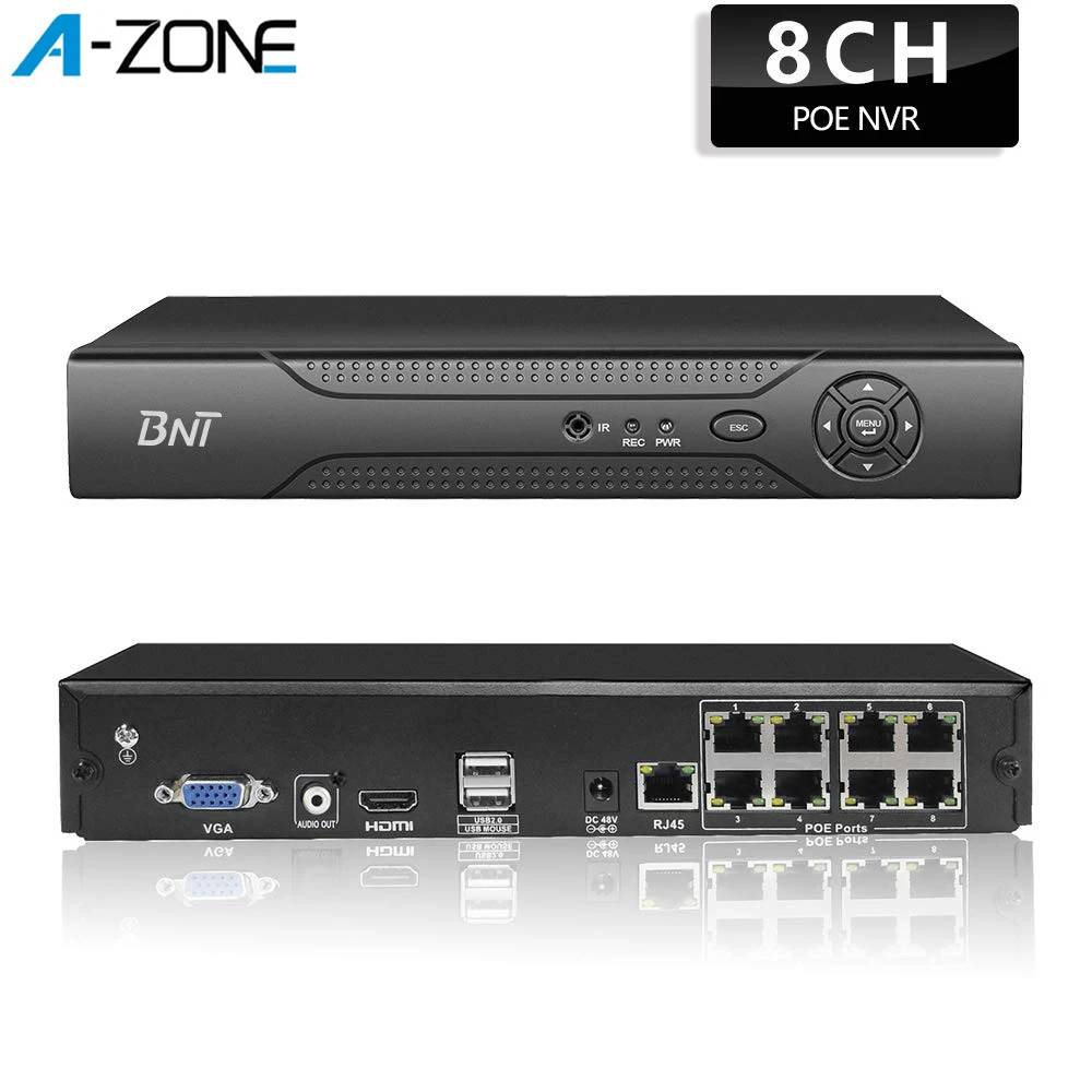 A ZONE 4CH /8CH POE NVR 1080P сети видео Регистраторы Onvif H.264 домашнего видеонаблюдения для
