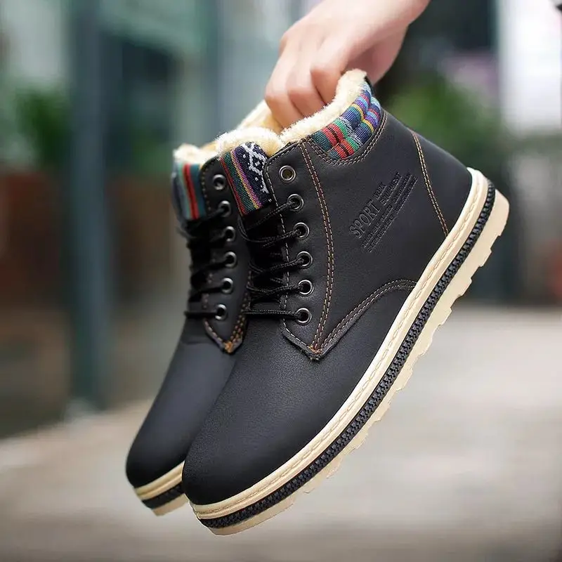 Мужские повседневные удобные ботинки Черные ботильоны с высоким берцем уличная