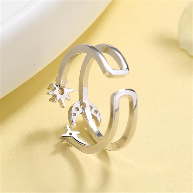 Новая коллекция кольцо с кубическим цирконием в виде Луны и звезды регулируемые