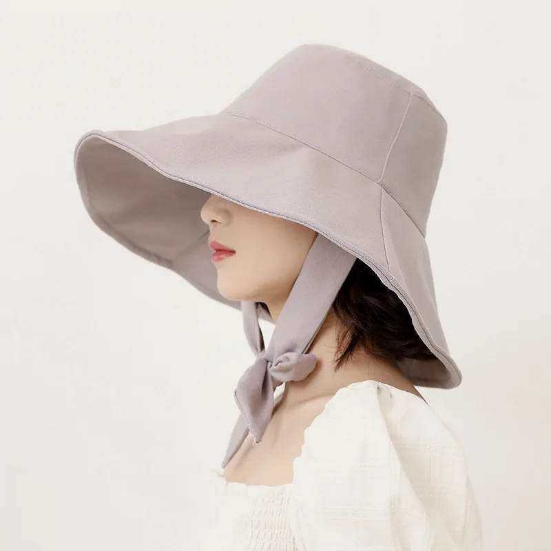 New casual big brim sun protection UV hat Women's bow tie Japanese wild fisherman hat