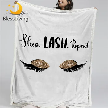 BlessLiving Sleep Eyelash Throw Blanket Glitter Eyeshadow Bed Blanket Fashion Makeup Fluffy Blanket for Girls Cobertor Dropship 1