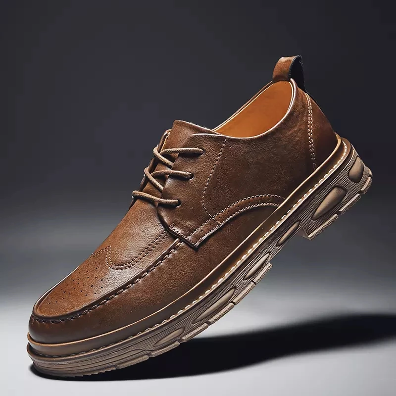 

Autumn Winter Men Leather Shoes Vintage Style Men Shoes Casual Fashion Sneakers Low Top Lace-up Casual Shoes
