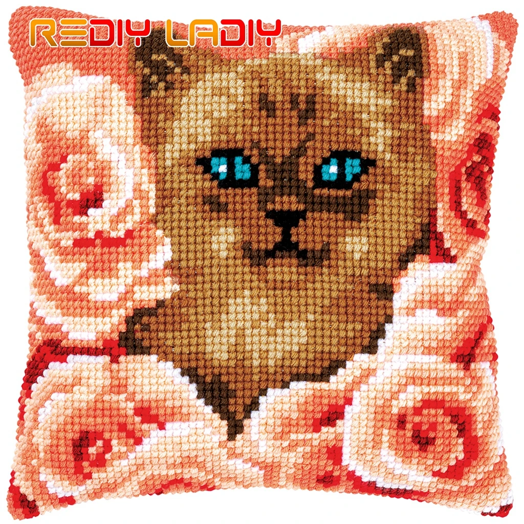 

Подушка для вышивки крестом с изображением котенка между розовая подушка, Набор для вышивки крестиком из плотной пряжи