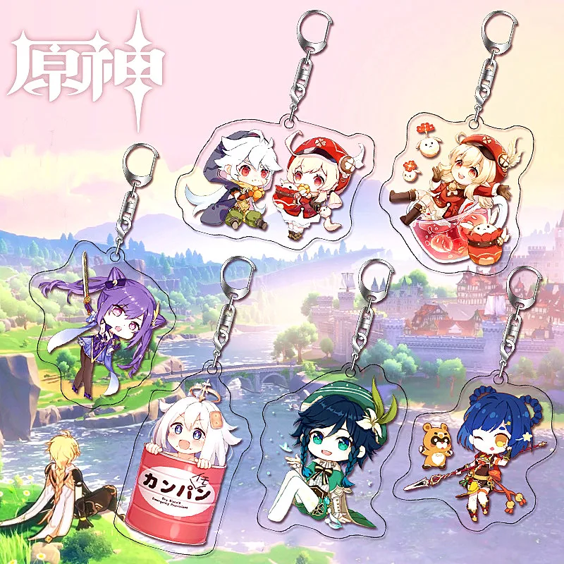 

New Genshin Impact Acrylic Keychain Anime Delicate Craft Mengpa Cartoon Key Chain Delicacy Bag Pendant Small Car Keyring Gifts