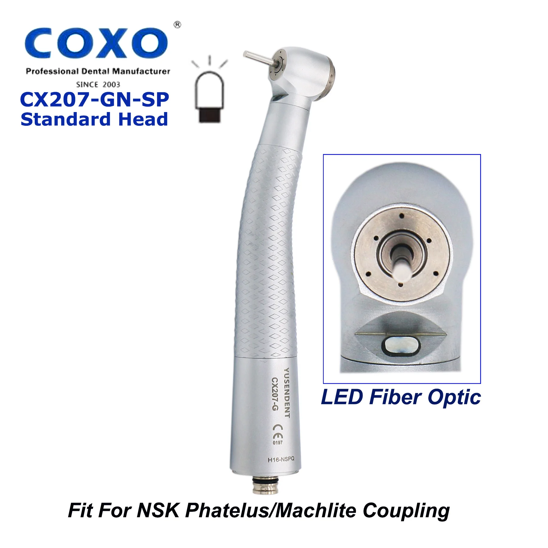 COXO YUSENDENT Dental High Speed LED Fiber Optic Turbine illumination Standard Head Handpiece For NSK Machlite Phatelus Coupling
