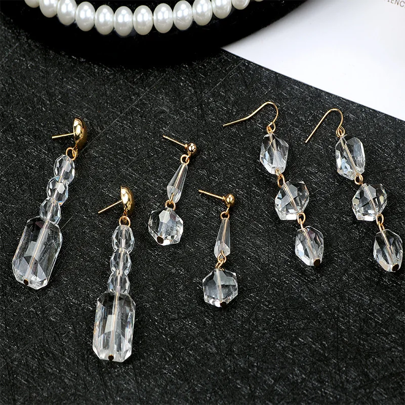 

Korean Earrings for Women New Transparent Crystal Dangle Earrings Geometric Long Drop Earrings Party Holiday Jewelry Wholesale