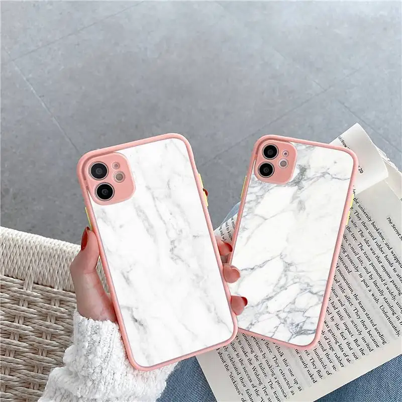 

Marble Phone Case For iPhone 12 11 Mini Pro XR XS Max 7 8 Plus X Matte transparent Pink Back Cover