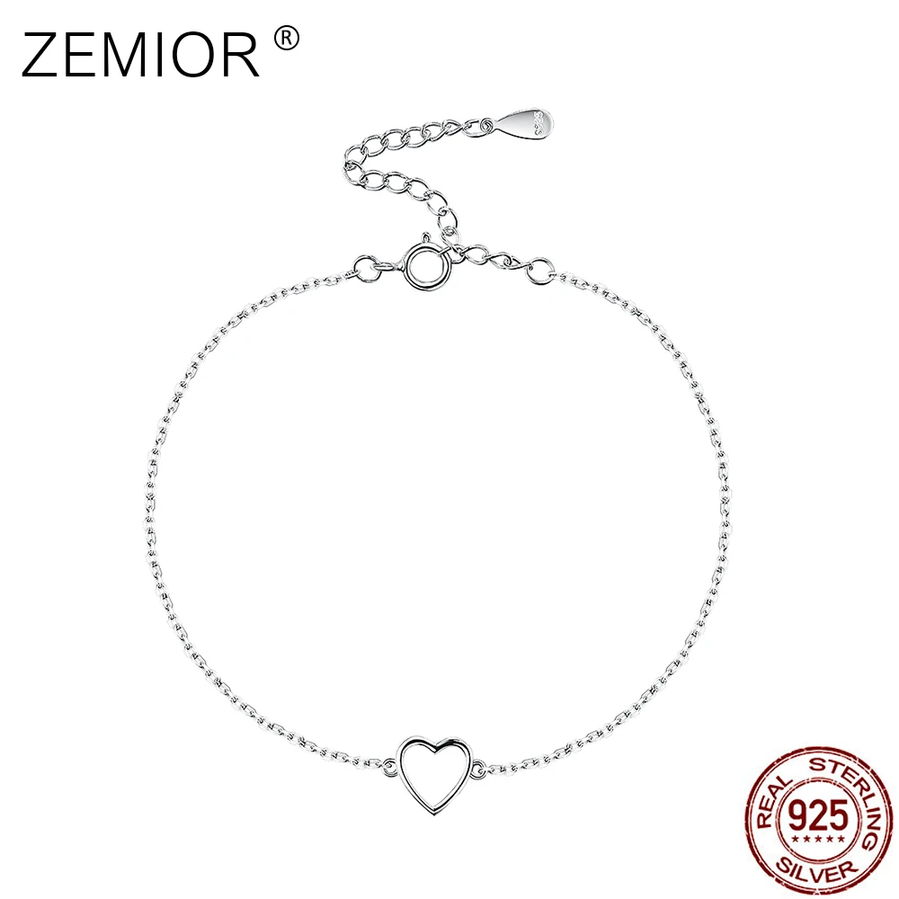 

ZEMIOR Simple Style Bracelet For Women S925 Sterling Silver Love Heart Chain Bracelets Adjstable Size Fine Jewelry Sale New