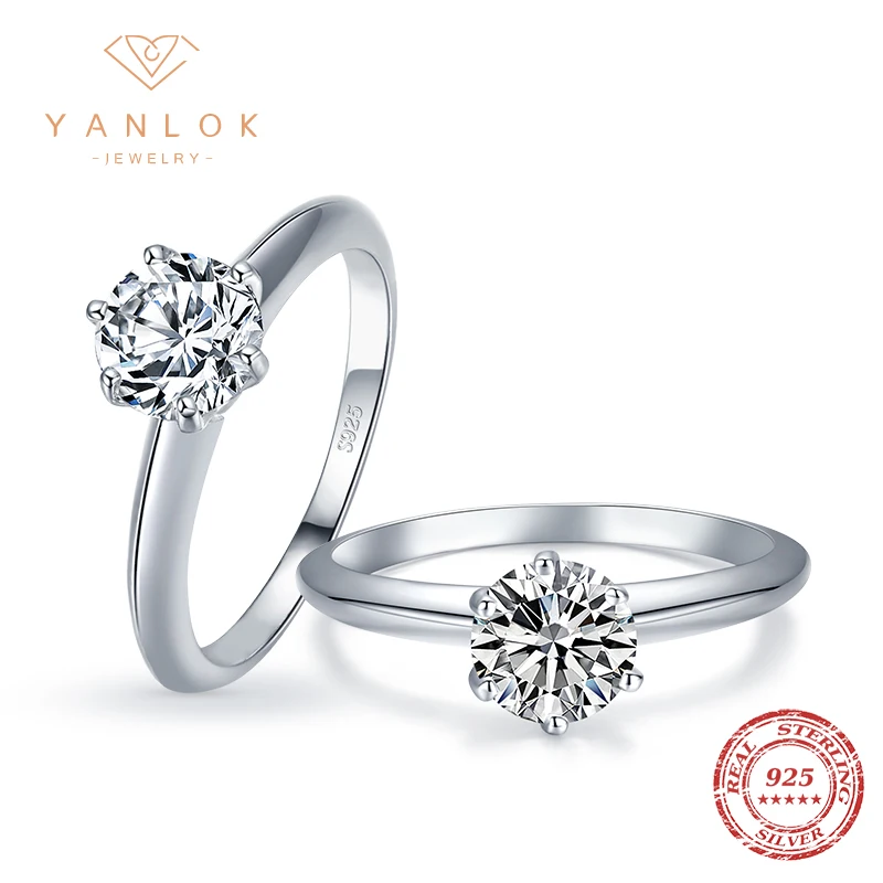 

Новое поступление, роскошные классические свадебные кольца YANLOK из стерлингового серебра 925 пробы с 6 когтями для женщин, ювелирные изделия д...