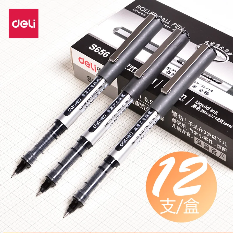 

S656 Straight-liquid Roller Ball Gel Pen 0.5 Red and Black Carbon Signature Test Student Pen with Bullet Head Black Office Pen