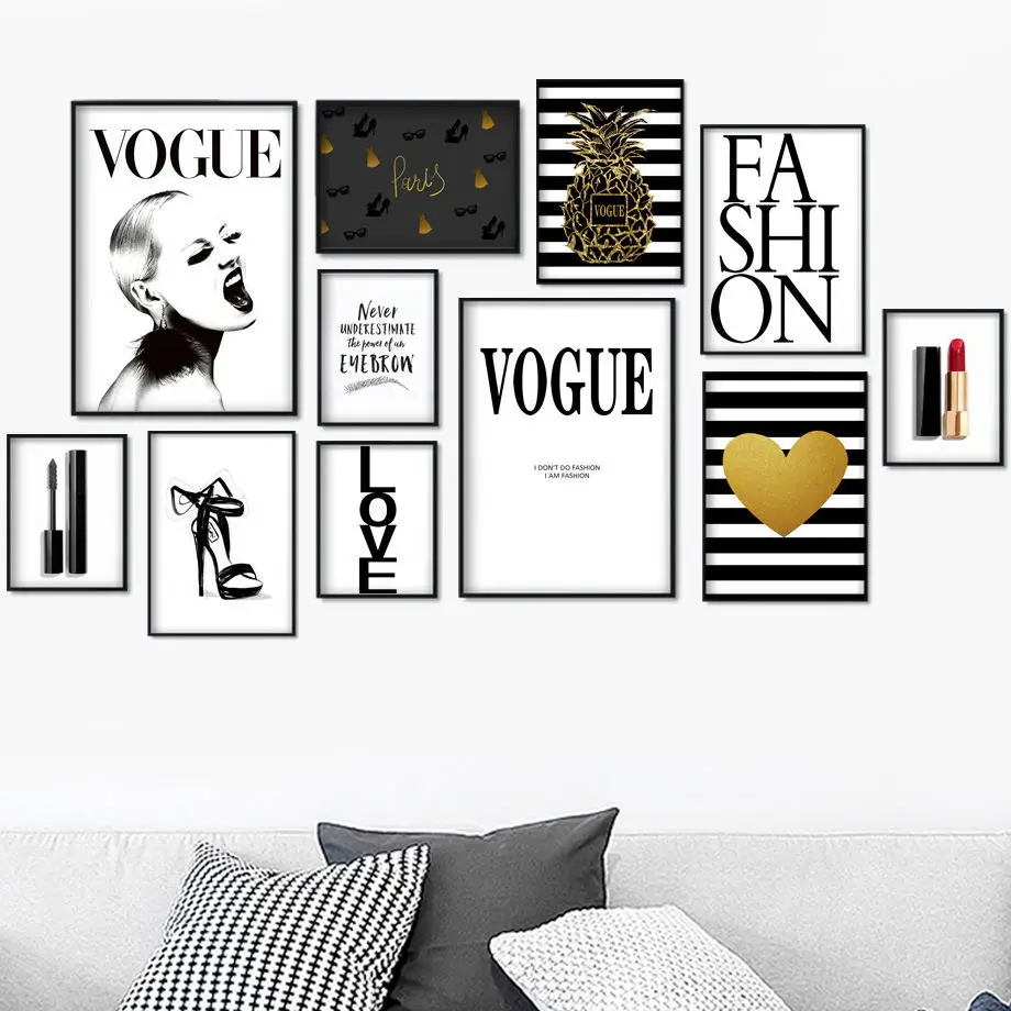 

Fashion LOGO Girl High Heels Perfume LOVE Wall Art Canvas Painting Wall pictures For Living Room Decor Nordic Posters And Prints