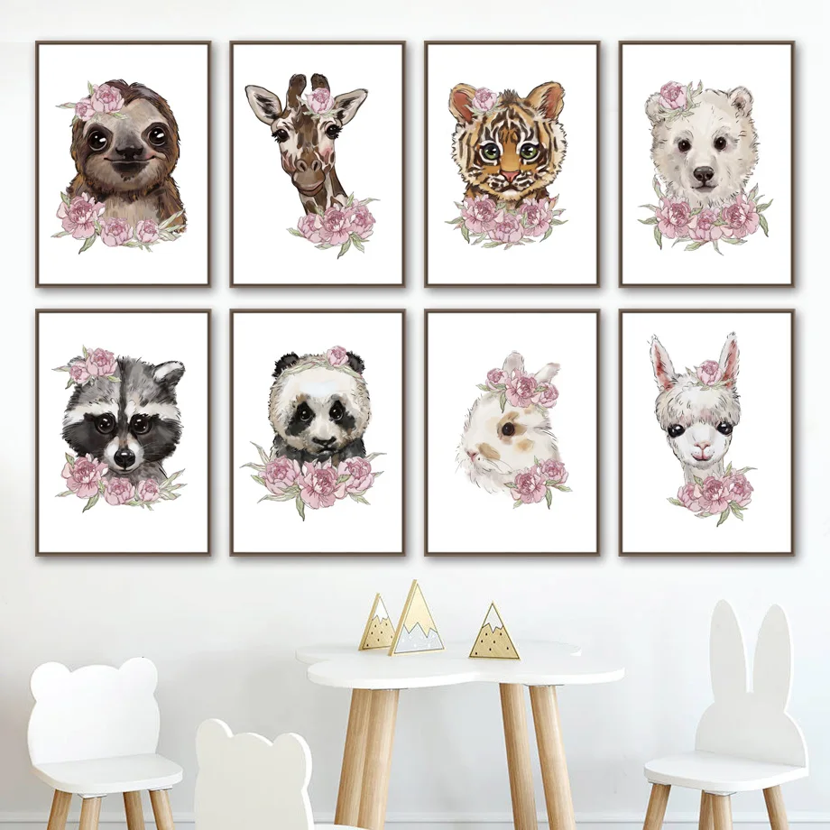 Full Drill Diamond Painting Cartoon Animal  Llama Tiger Sloth Panda Polar Bear Nordic Art Wall Baby Kids Room Decoration Gift