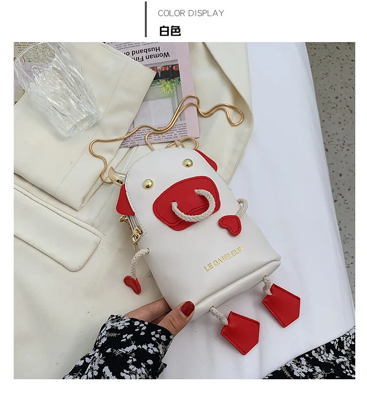 

Fun Cow Shape Box Chain Shoulder Crossbody Bag Fashion Purses and Handbag Women Clutch Bag Pouch for Young Girls Pu Leather New
