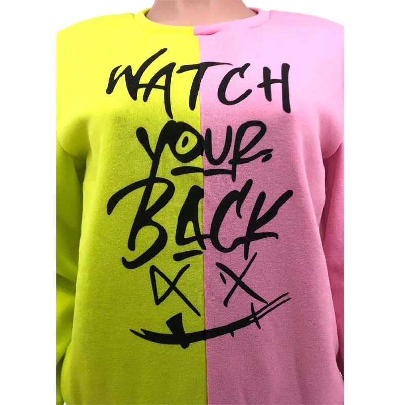 

TNNAOFF Plus Size Patchwork Letter Thicken Two Piece Tracksuits Women Set Long Sleeve Tops+Sweatpant Lounge Wear Matching Sets