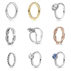 925 стерлингового серебра палец кольцо Мода голубого цвета с цветочным рисунком, фианиты, кристаллы, с украшением в виде кольца для женщин Свадебная вечеринка ювелирные изделия