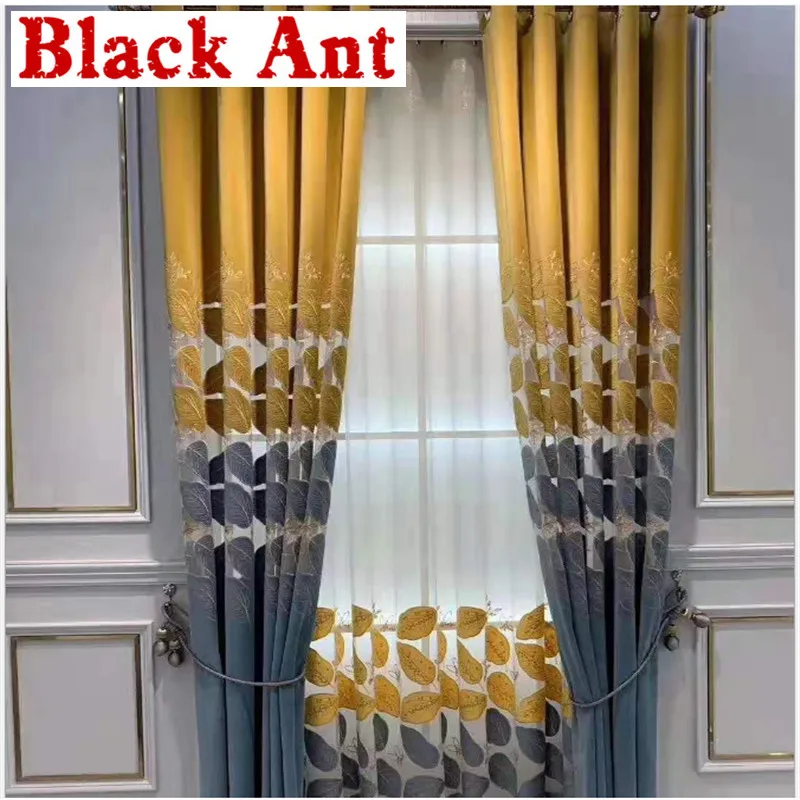 Полузатемняющие шторы с люверсами в скандинавском стиле золотыми листьями для