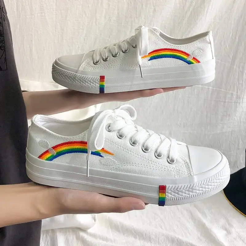 

2021 Vulcanized Shoes Woman Sneakers Women's Fashion New Rainbow Retro Canvas Shoes Flats Fashion Comfortable Ladies Loafers