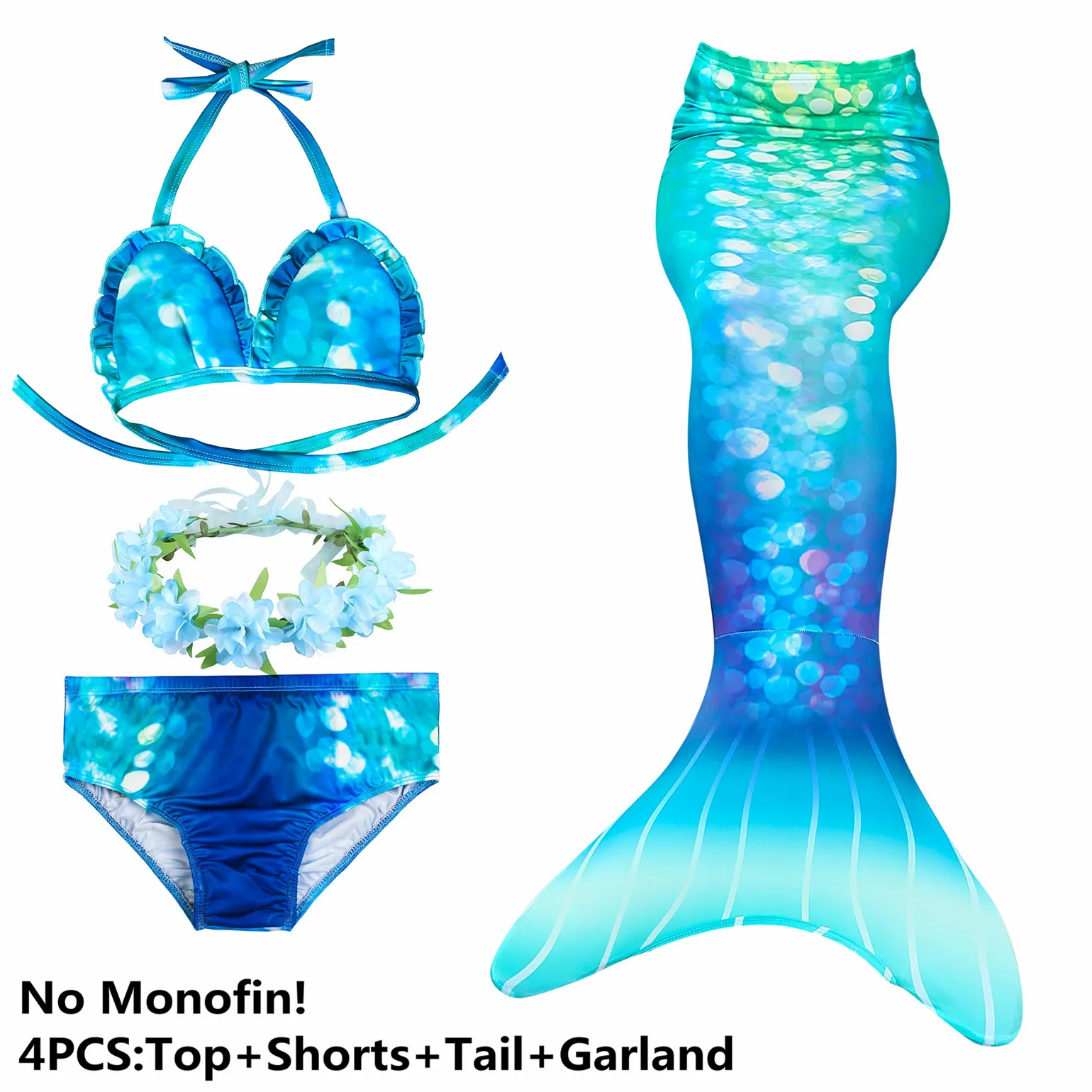 swimsuit and garland Новые модные плавательные хвосты русалки для детей, летняя пляжная одежда для девочек, купальные костюмы, костюм русалки - Цвет: swimsuit and garland
