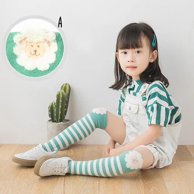 Милые детские гольфы в полоску и горошек Длинные Хлопковые с рисунком овцы