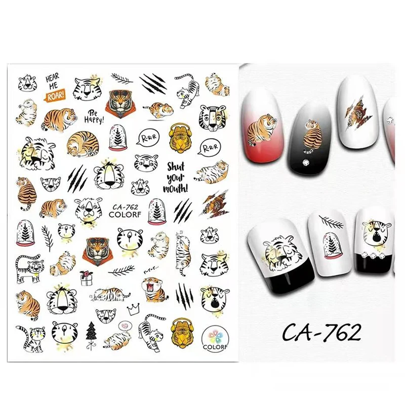 

10 шт. 2022 Новый тигровый узор Леопардовый принт украшения для ногтей Цветочный глаз наклейки для ногтей Новогодние декоративные наклейки дл...