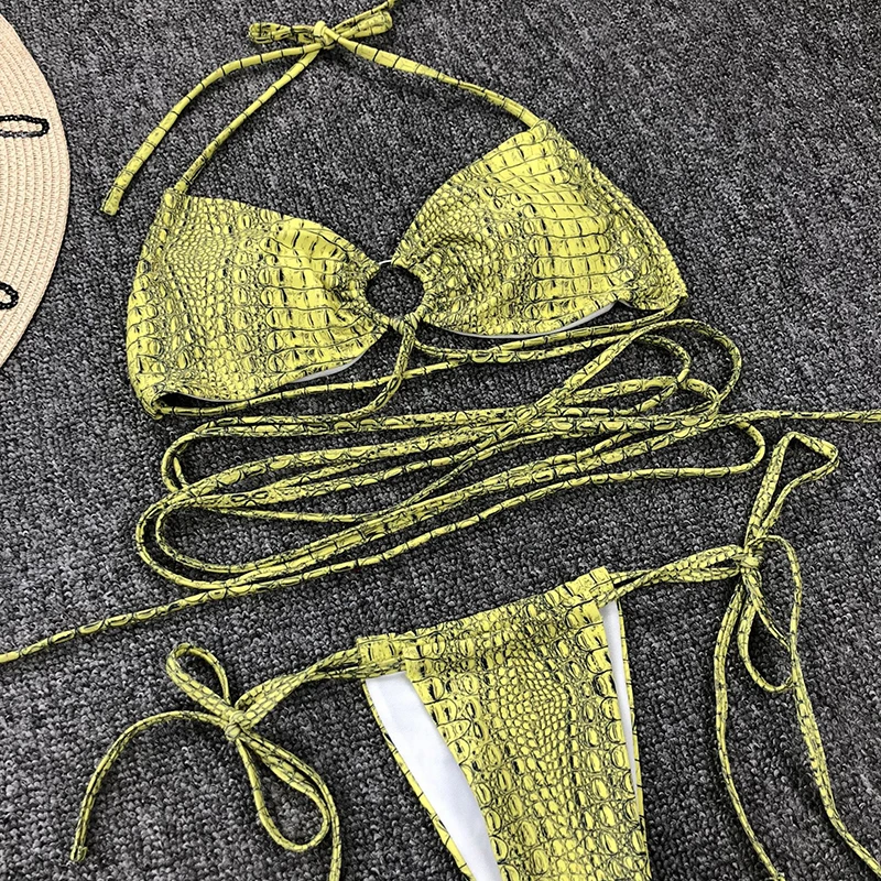 

Snake Bikini 2020 Sexy String Swimsuit Women Swimwear Brazilian Bikini Set Ring Metal Swimsuit Female Push Up Bathing Beach Suit