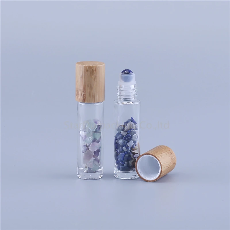 

360pcs/lot Refillable 10ml Clear Massage Oil Roller Essence Glass Bottles With Colored Jade Roller Balls Gravel Inside